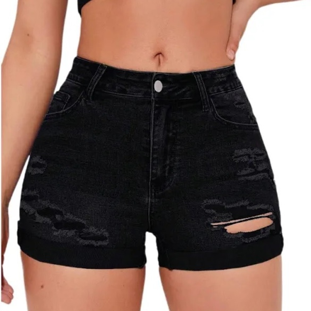 Wax Jean Black Distressed Jean Shorts
